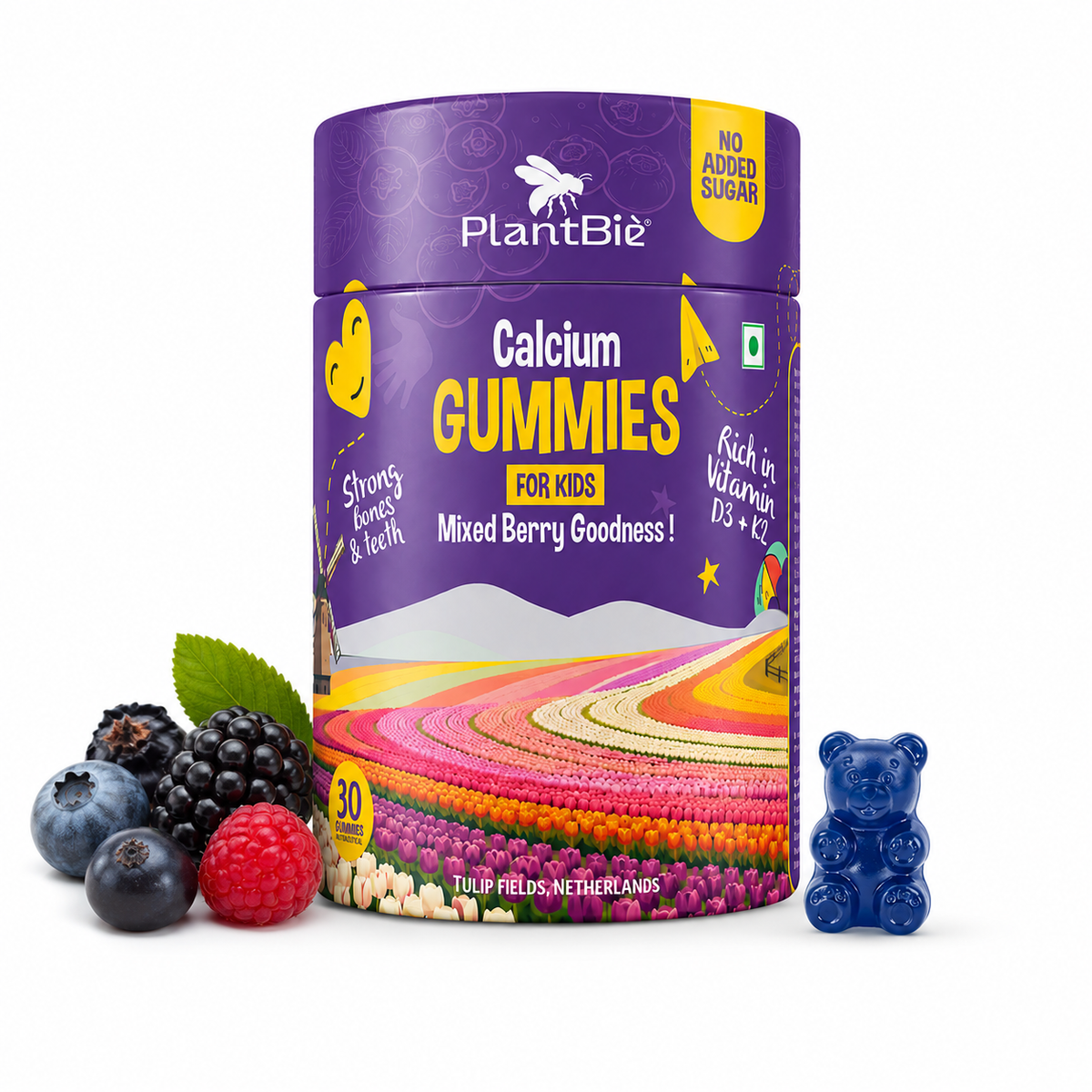 PlantBie Calcium Gummies for Kids | Mixed Berry, No Added Sugar (2+ Years)